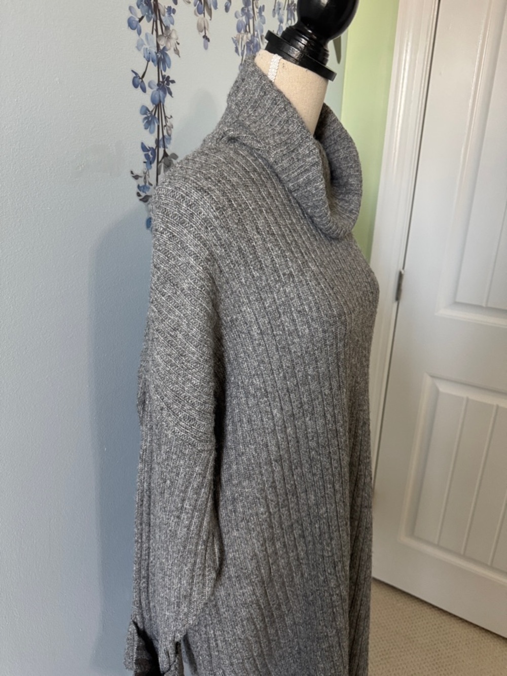 Sonoma Gray Ribbed Cowl Neck Midi Sweater Dress - Picture 2 of 4